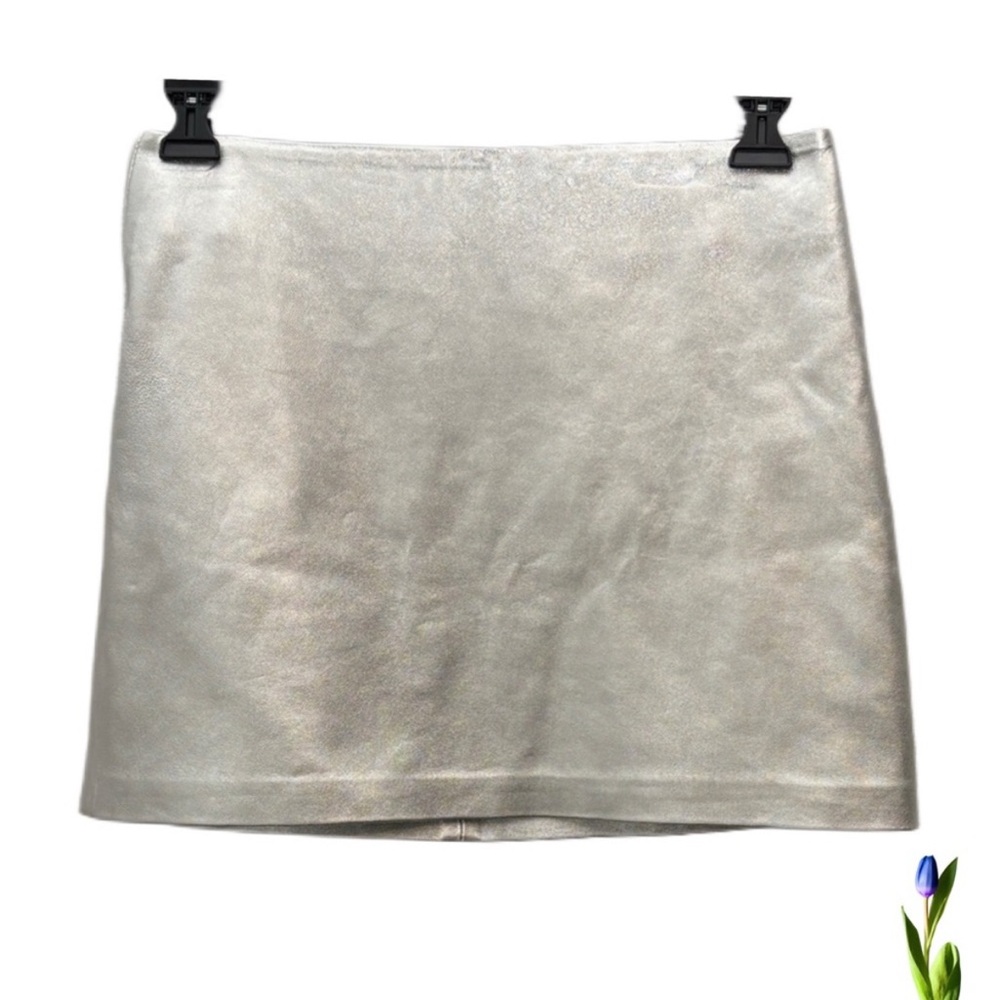 Reformation Mini Skirt Silver Leather Size 8